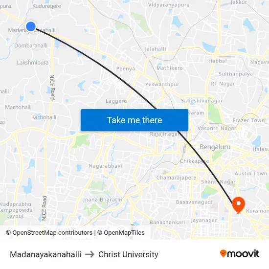 Madanayakanahalli to Christ University map