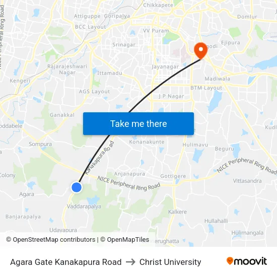 Agara Gate Kanakapura Road to Christ University map