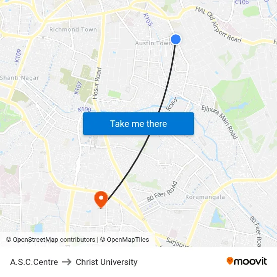 A.S.C.Centre to Christ University map