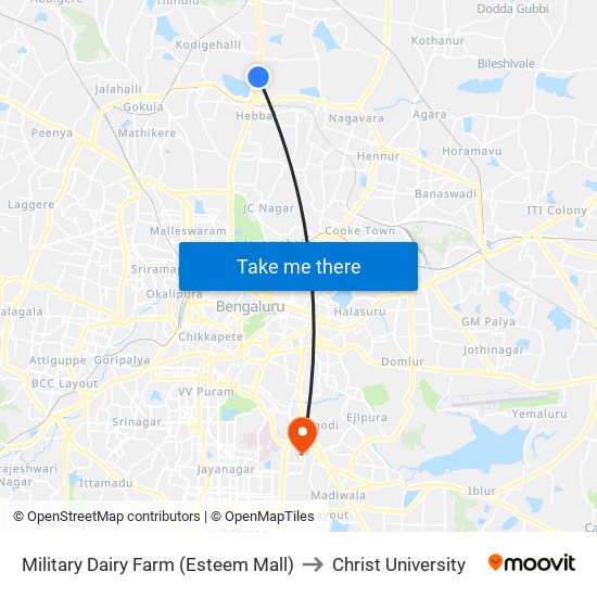 Military Dairy Farm (Esteem Mall) to Christ University map