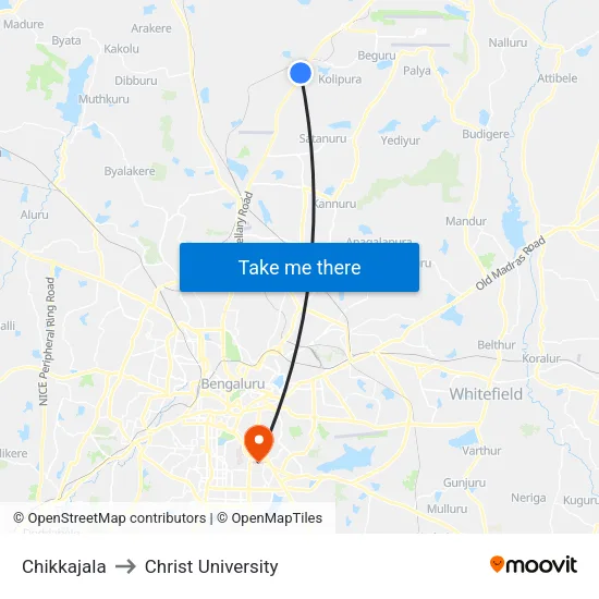 Chikkajala to Christ University map