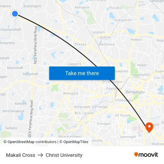 Makali Cross to Christ University map