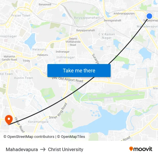 Mahadevapura to Christ University map