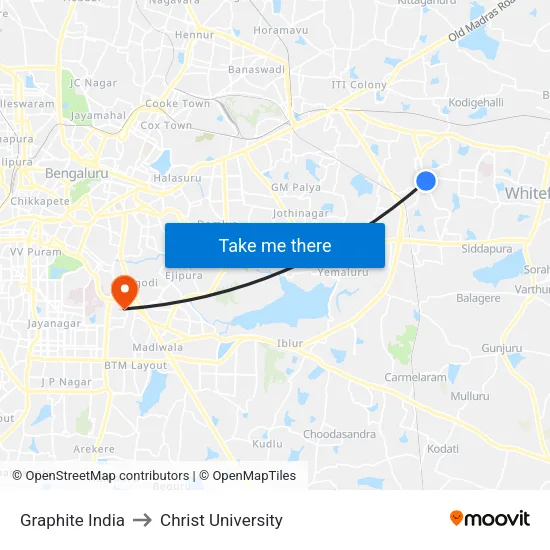 Graphite India to Christ University map