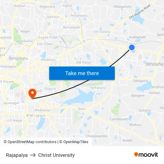 Rajapalya to Christ University map