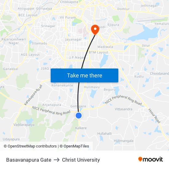Basavanapura Gate to Christ University map