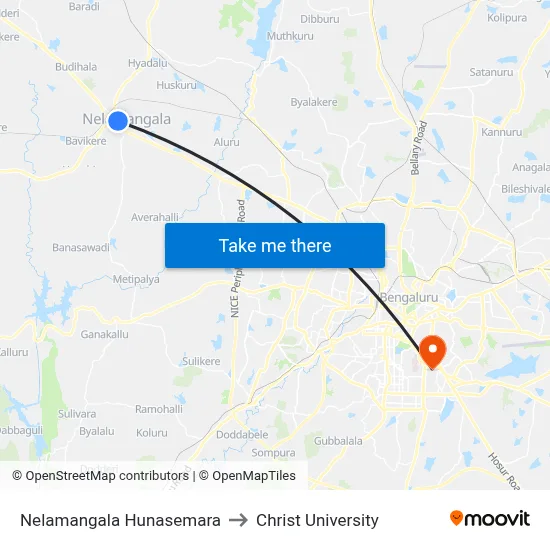 Nelamangala Hunasemara to Christ University map