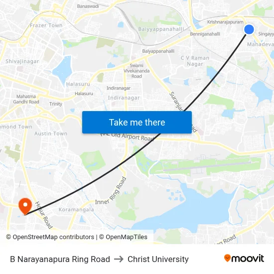 B Narayanapura Ring Road to Christ University map