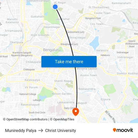Munireddy Palya to Christ University map