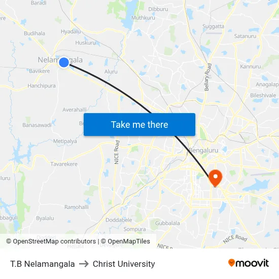 T.B Nelamangala to Christ University map