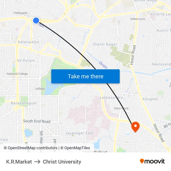 K.R.Market to Christ University map