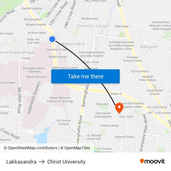 Lakkasandra to Christ University map