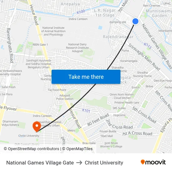 National Games Village Gate to Christ University map