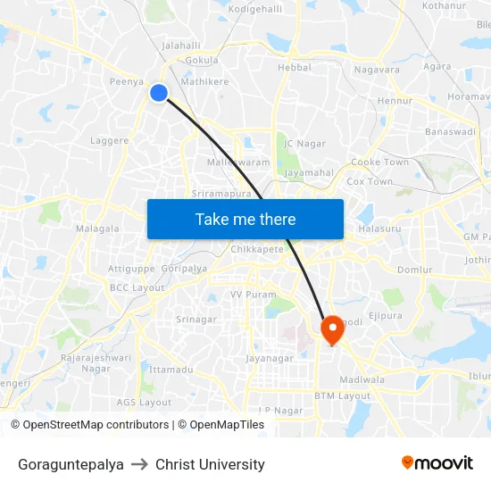 Goraguntepalya to Christ University map