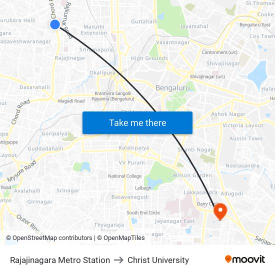 Rajajinagara Metro Station to Christ University map