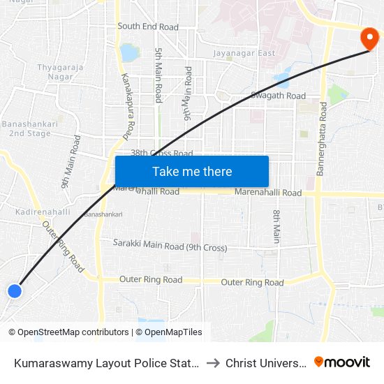 Kumaraswamy Layout Police Station to Christ University map