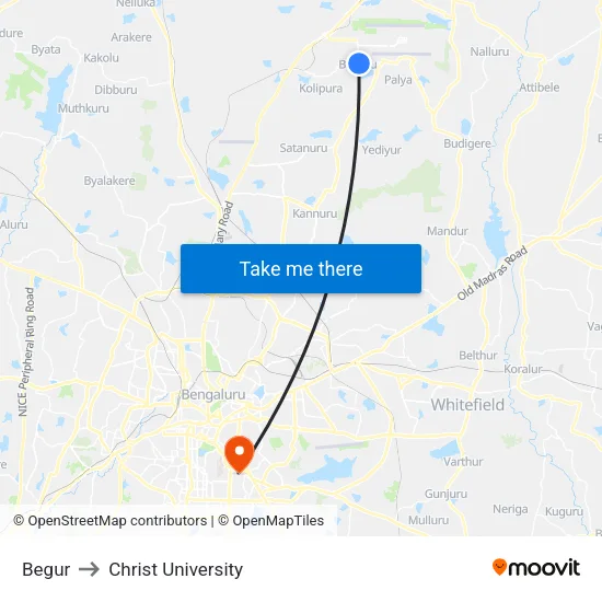Begur to Christ University map