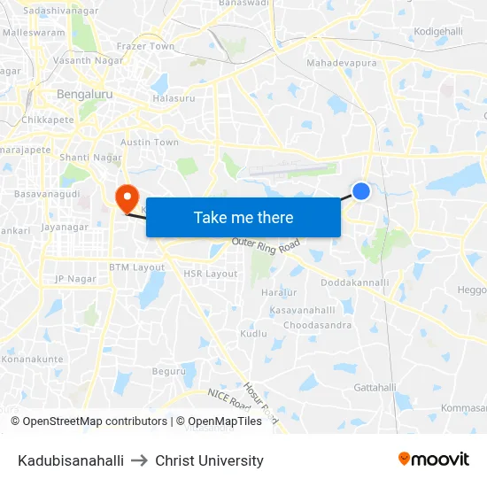 Kadubisanahalli to Christ University map