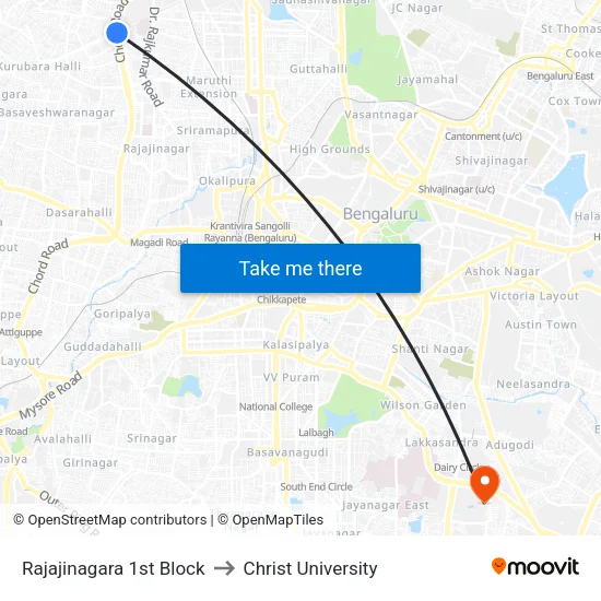 Rajajinagara 1st Block to Christ University map