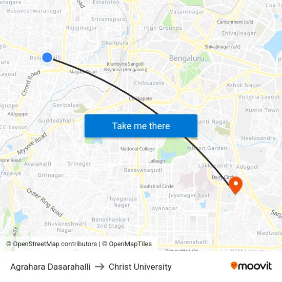 Agrahara Dasarahalli to Christ University map