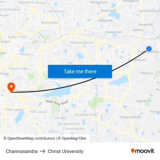 Channasandra to Christ University map