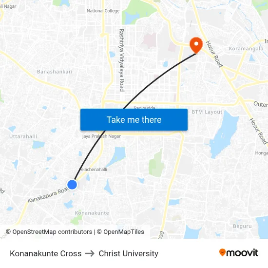 Konanakunte Cross to Christ University map