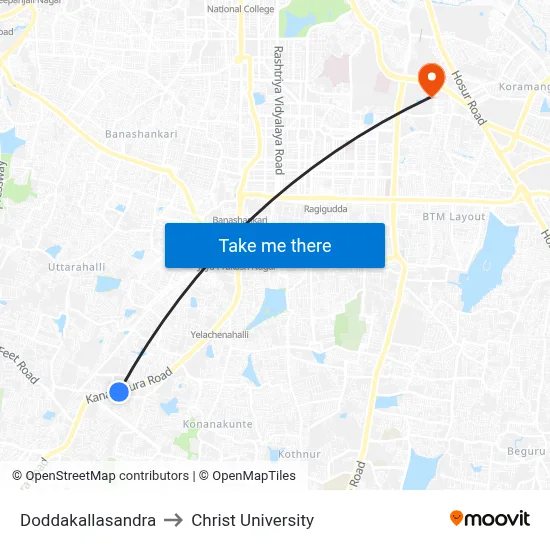 Doddakallasandra to Christ University map