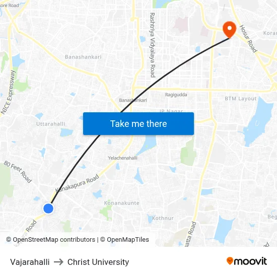 Vajarahalli to Christ University map
