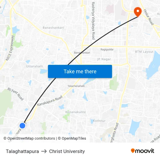 Talaghattapura to Christ University map