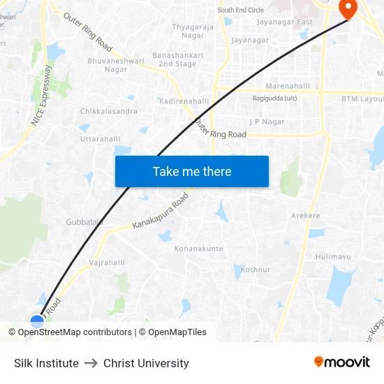 Silk Institute to Christ University map
