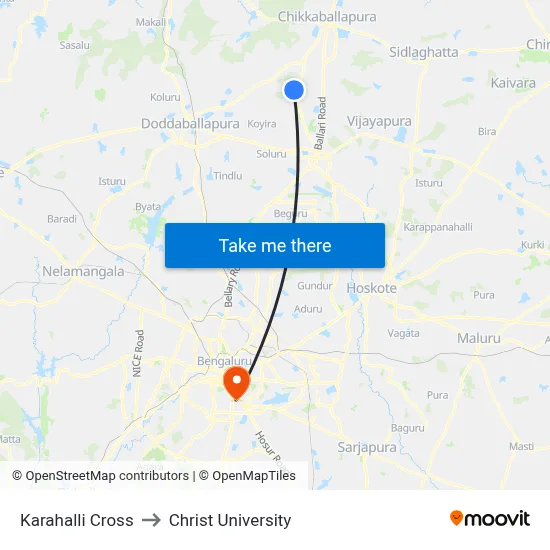 Karahalli Cross to Christ University map
