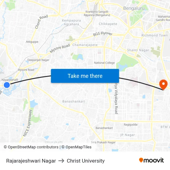 Rajarajeshwari Nagar to Christ University map