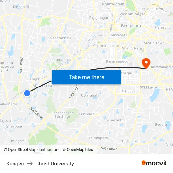 Kengeri to Christ University map