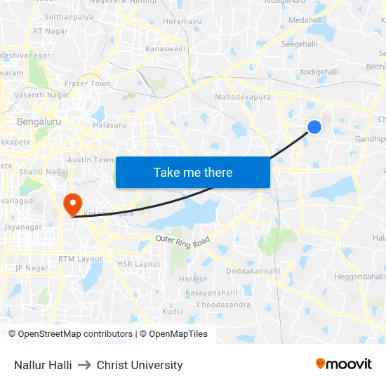 Nallur Halli to Christ University map
