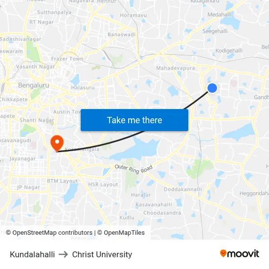 Kundalahalli to Christ University map