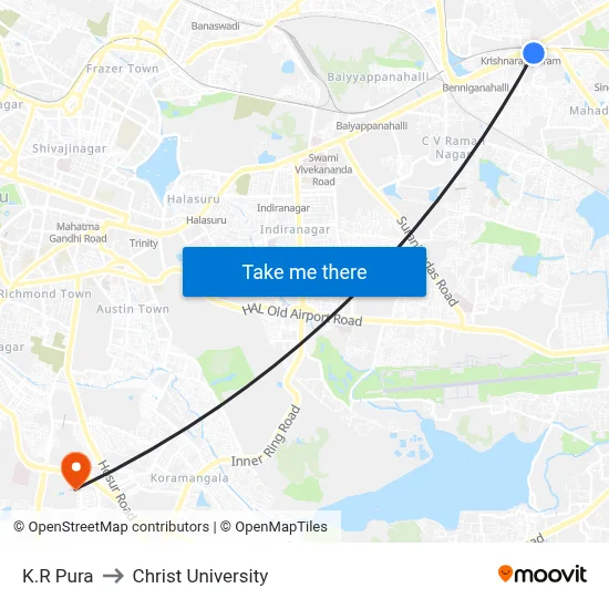 K.R Pura to Christ University map