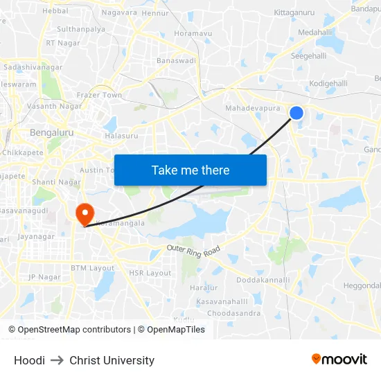Hoodi to Christ University map