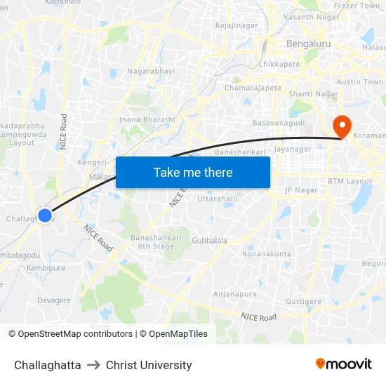Challaghatta to Christ University map
