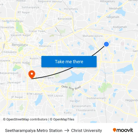 Seetharampalya Metro Station to Christ University map