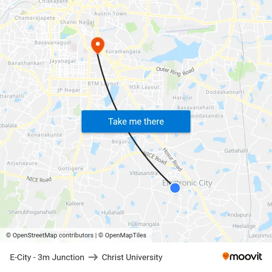 E-City - 3m Junction to Christ University map