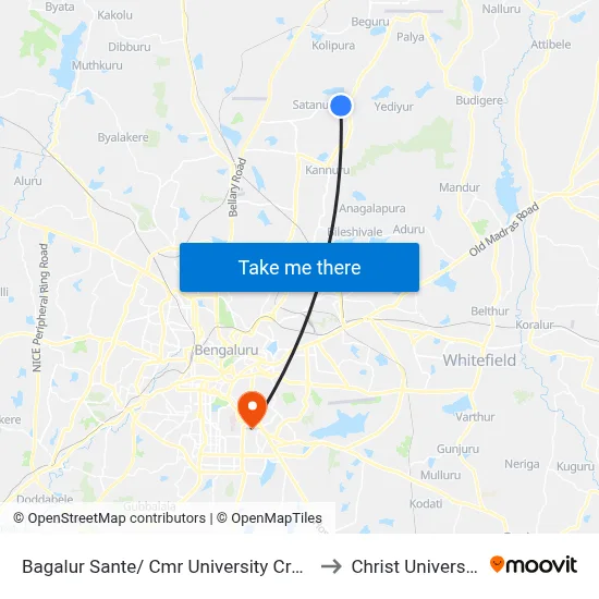 Bagalur Sante/ Cmr University Cross to Christ University map