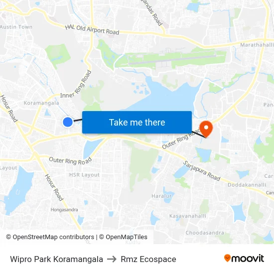 Wipro Park Koramangala to Rmz Ecospace map