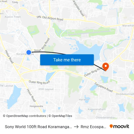 Sony World 100ft Road  Koramangala to Rmz Ecospace map