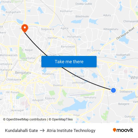 Kundalahalli Gate to Atria Institute Technology map