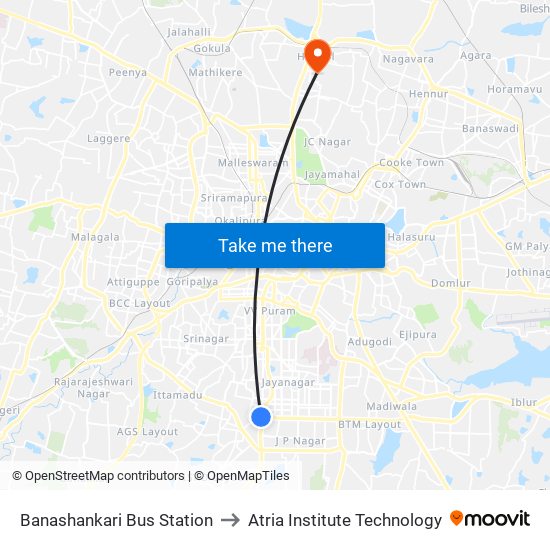 Banashankari Bus Station to Atria Institute Technology map