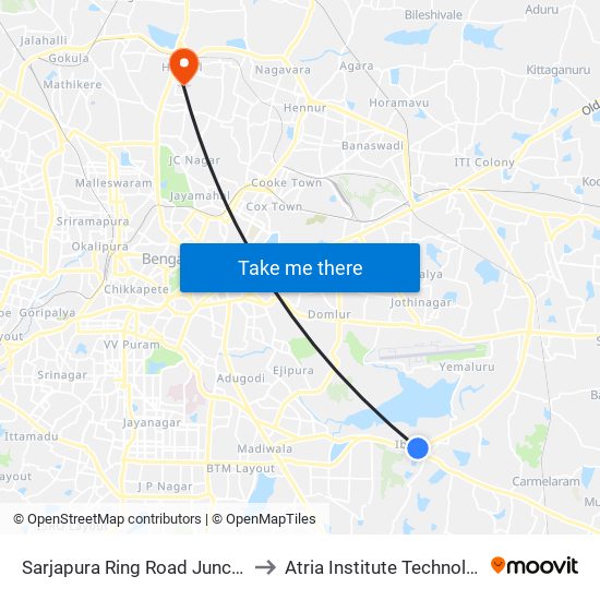 Sarjapura Ring Road Junction to Atria Institute Technology map