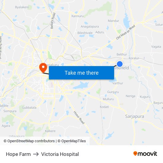 Hope Farm to Victoria Hospital map