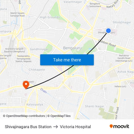 Shivajinagara Bus Station to Victoria Hospital map