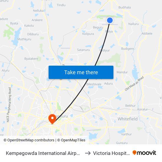 Kempegowda International Airport to Victoria Hospital map
