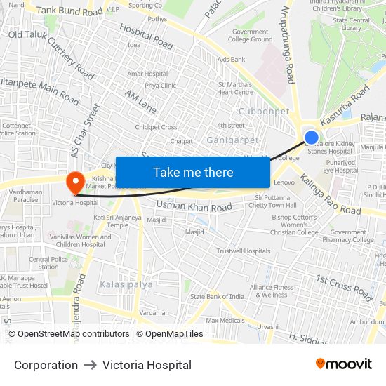 Corporation to Victoria Hospital map